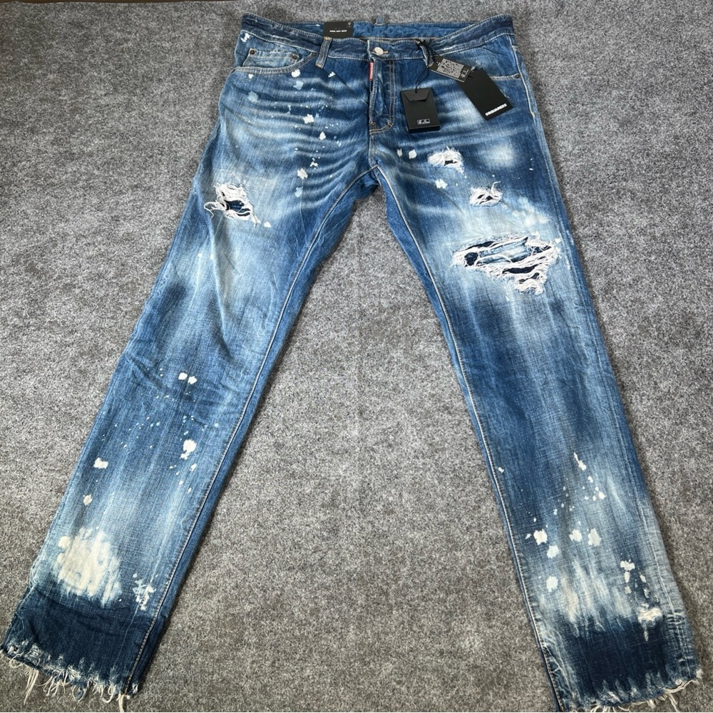 Dsquared2 Deep See‎ Blue Distressed Painted 5 Pockets good Guy Jeans Size 54 New